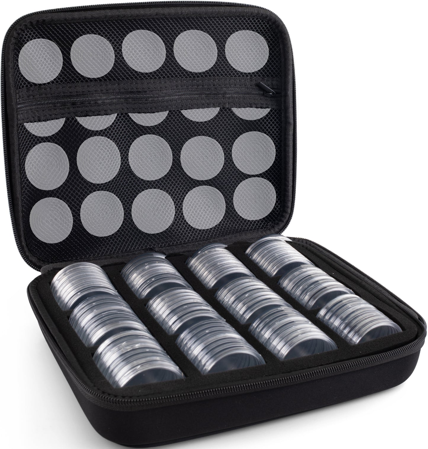 Coin Case with Capsules Foam Gasket 6 Sizes Pads - Coins Collector Case Holder for Coin Collection Supplies (96 Capsules)