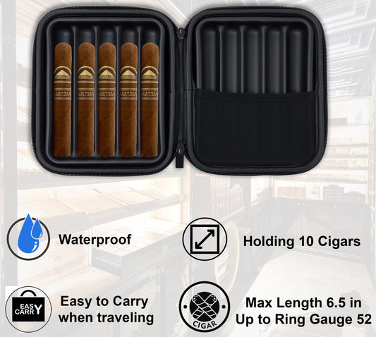 HIRQUITICKE EVA Cigar Case Travel holds up 10 Cigars - Lined Cigar Humidor - Humidor Case for Men with Matt Surface