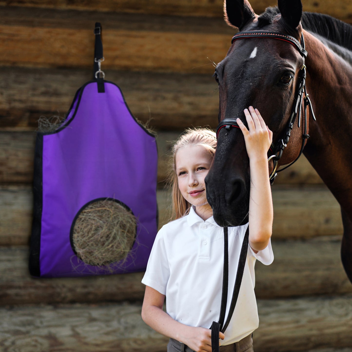 HIRQUITICKE 2 Pack Premium Durable Horse Slow Feed Hay Bag with Metal Snap Fastener and Heavy Adjustable Strap