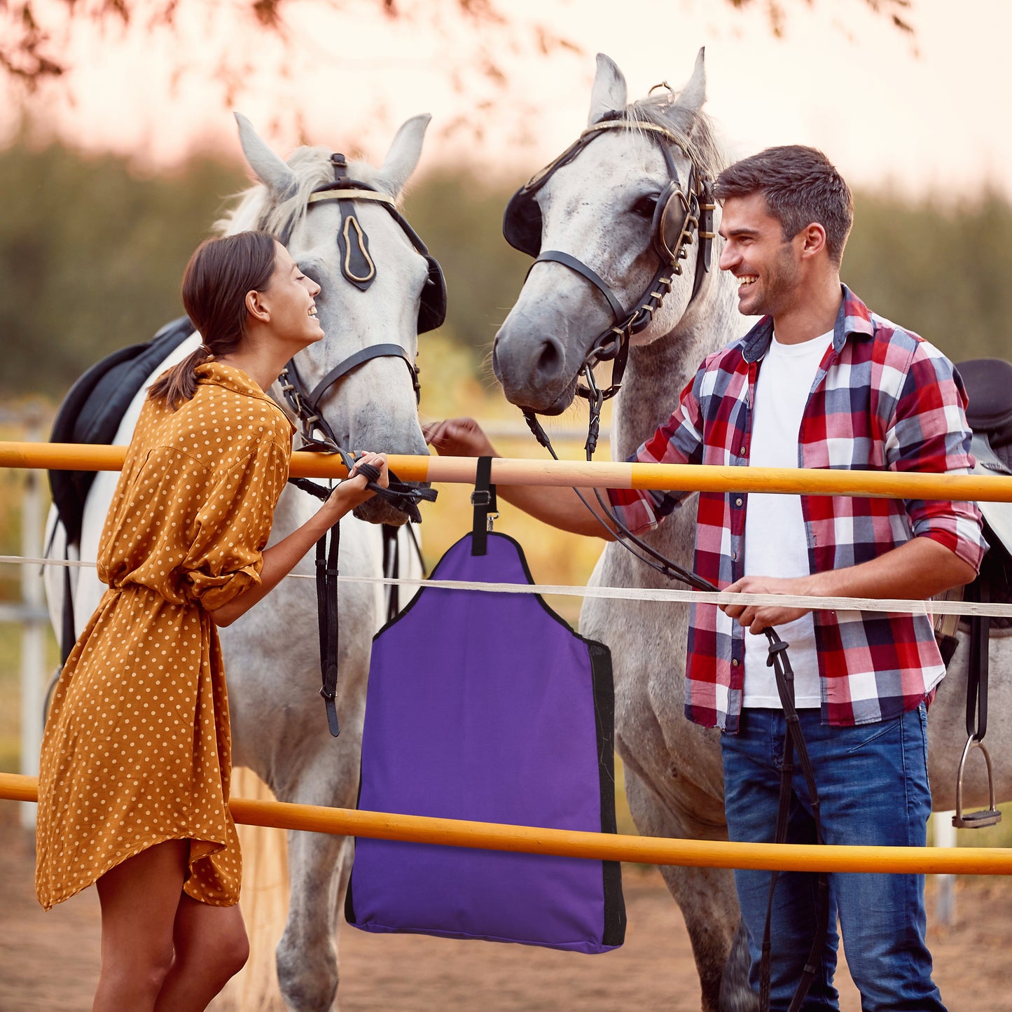 HIRQUITICKE 2 Pack Premium Durable Horse Slow Feed Hay Bag with Metal Snap Fastener and Heavy Adjustable Strap